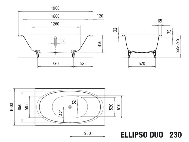 Ellipso Duo Built in Bathtub