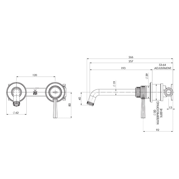 Wiltern SwitchMix Wall Basin / Bath Mixer Set