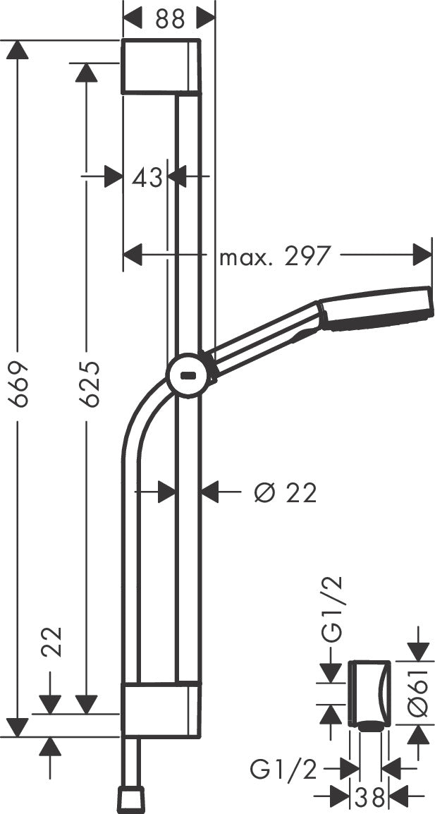 Pulsify S 105 1 Jet Overhead Shower On Rail