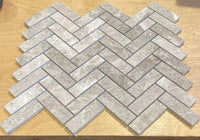 Tundra Grey Limestone Herringbone Mosaic Tile