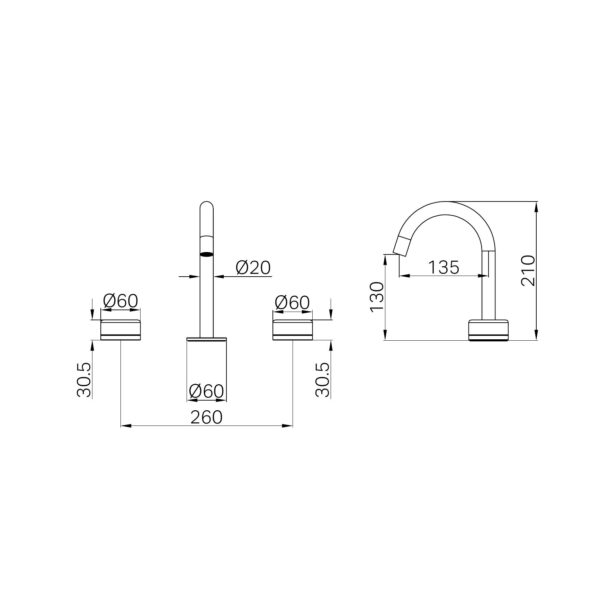 Serenity Basin Set Arc Spout with Rome Travertine Handle