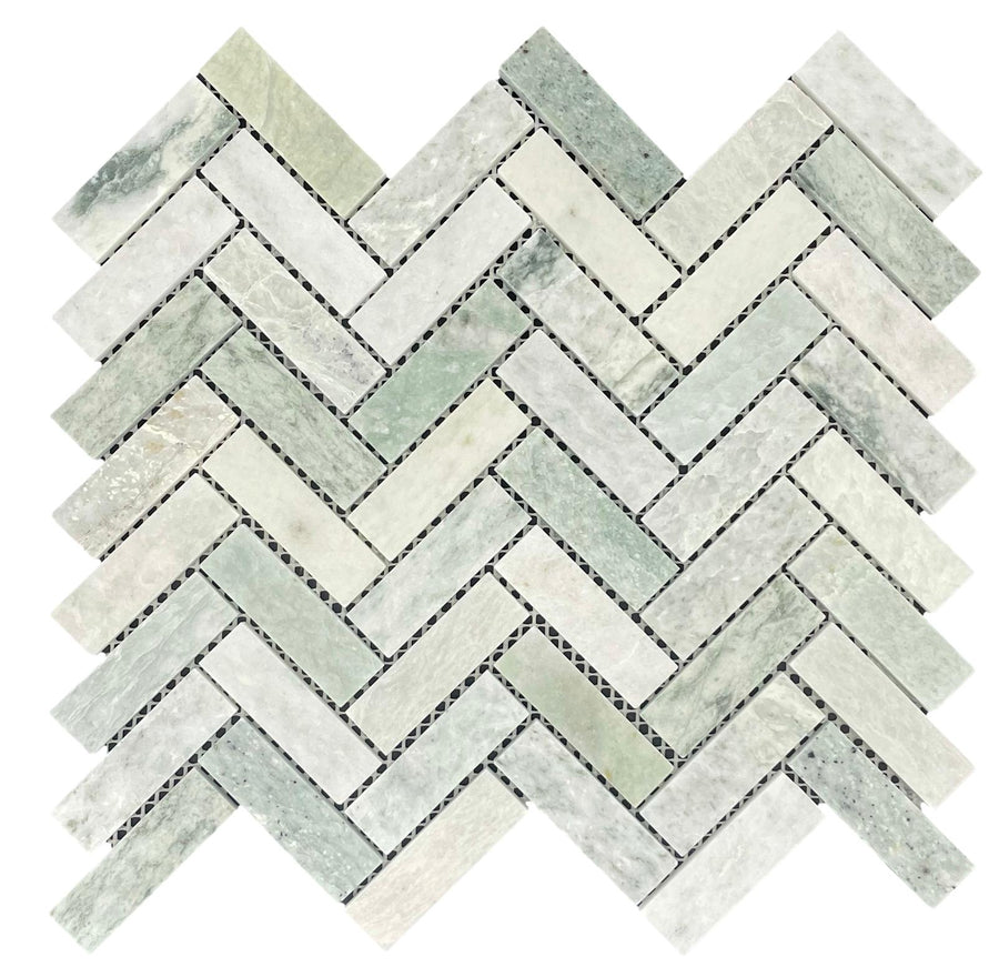 Mint Honed Herringbone Mosaic Tile