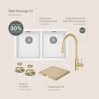 Sink Package 2 – Matte White Sink & Brushed Gold Mixer