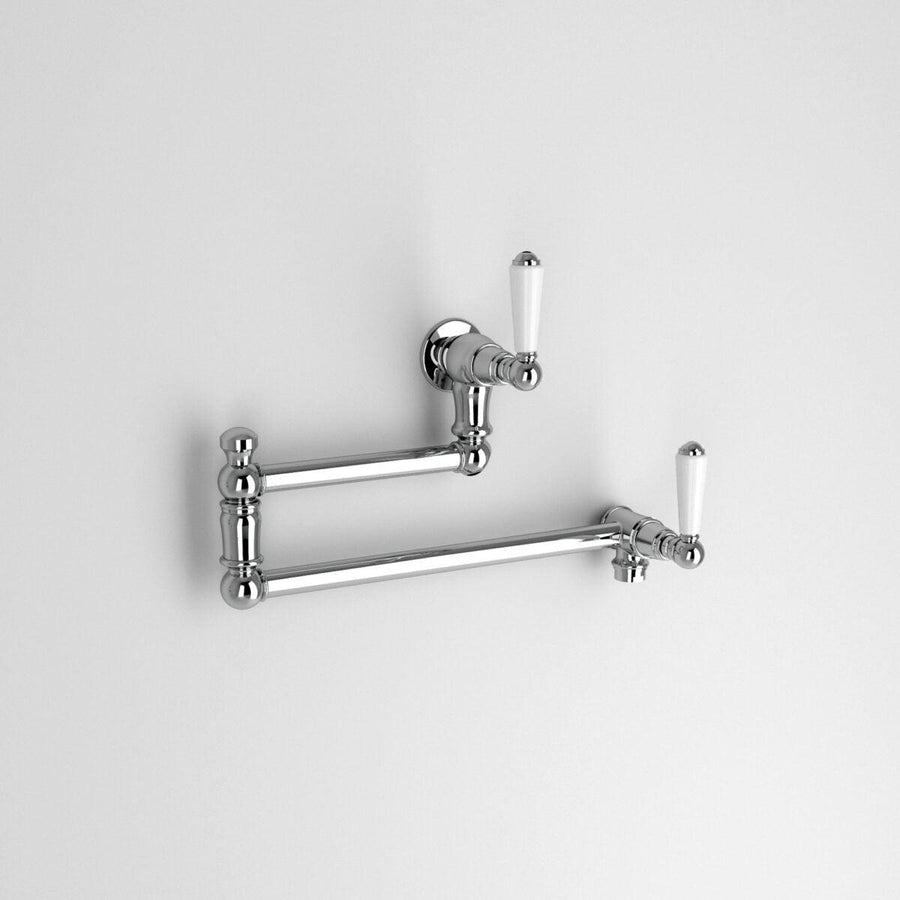 Olde English Signature Pot Filler with White Porcelain Handle