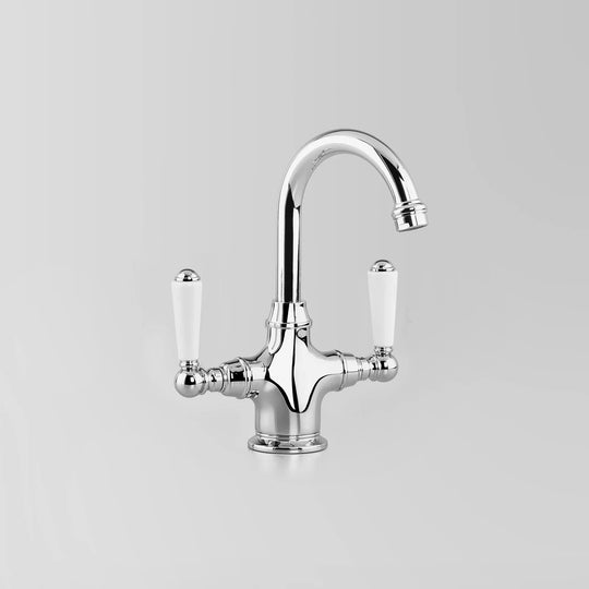 Olde English Basin Mixer White Porcelain Handles