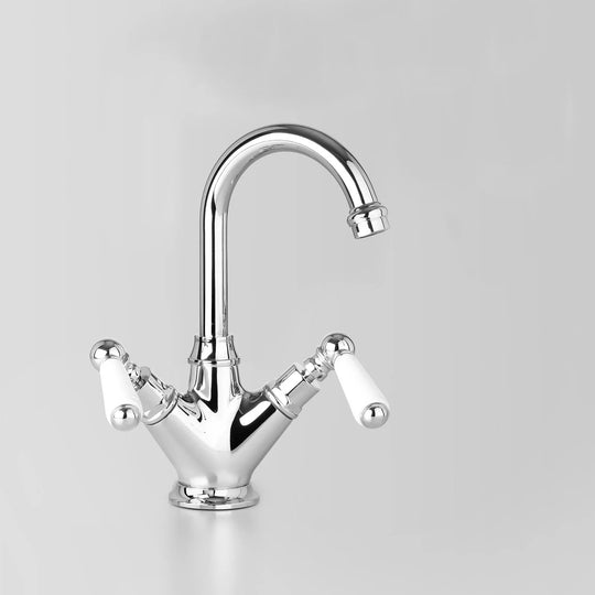 Olde English Basin Mixer 04V2 White Porcelain Handles