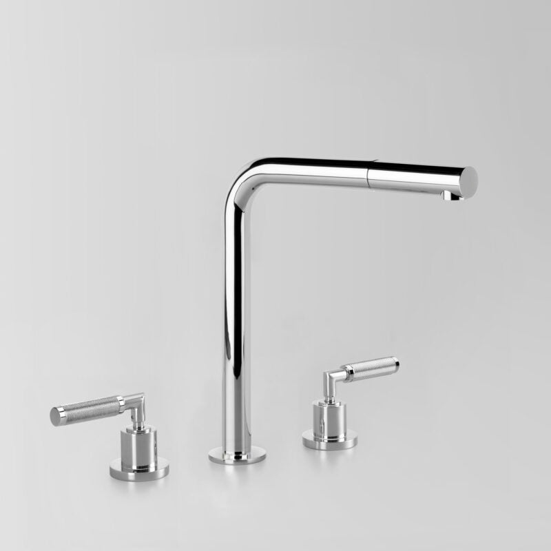 Icon + Lever Knurled Kitchen Tapset with Pull Out Spray