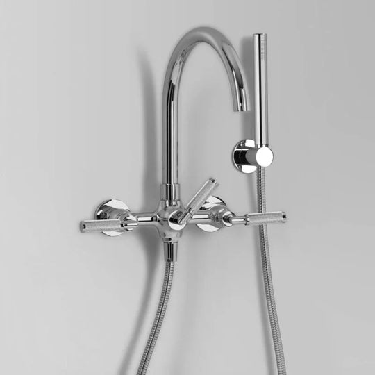 Icon + Lever Knurled Bath mixer with hand shower wall mount