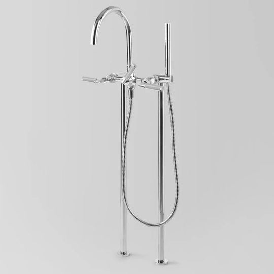 Icon + Lever Knurled Bath mixer with hand shower Floor mount