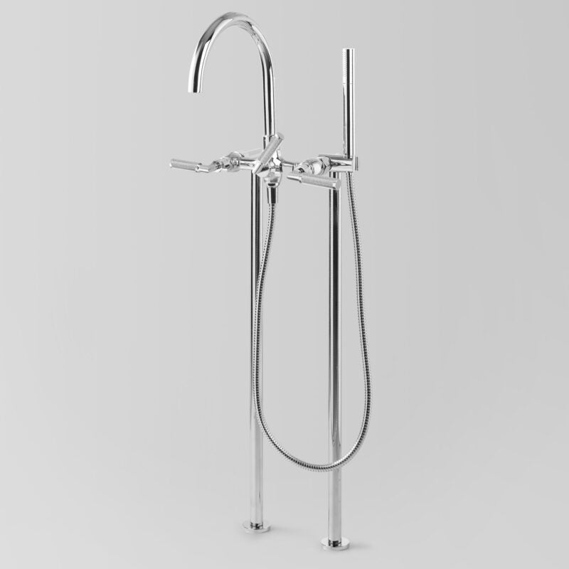 Icon + Lever Knurled Bath mixer with hand shower Floor mount