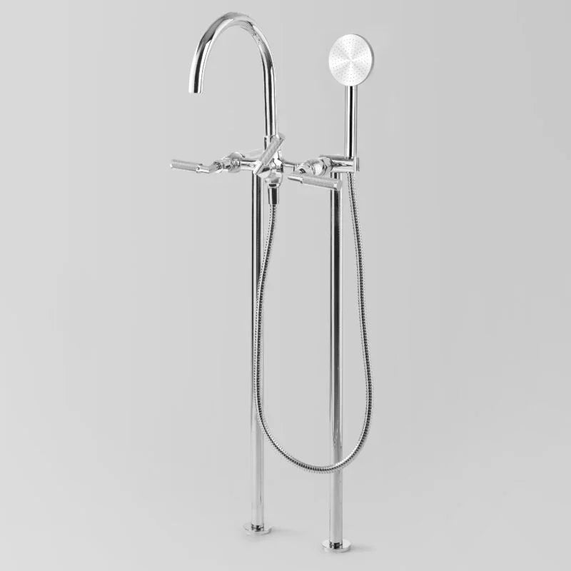 Icon + Lever Knurled Bath mixer with Single-function hand shower Floor mount