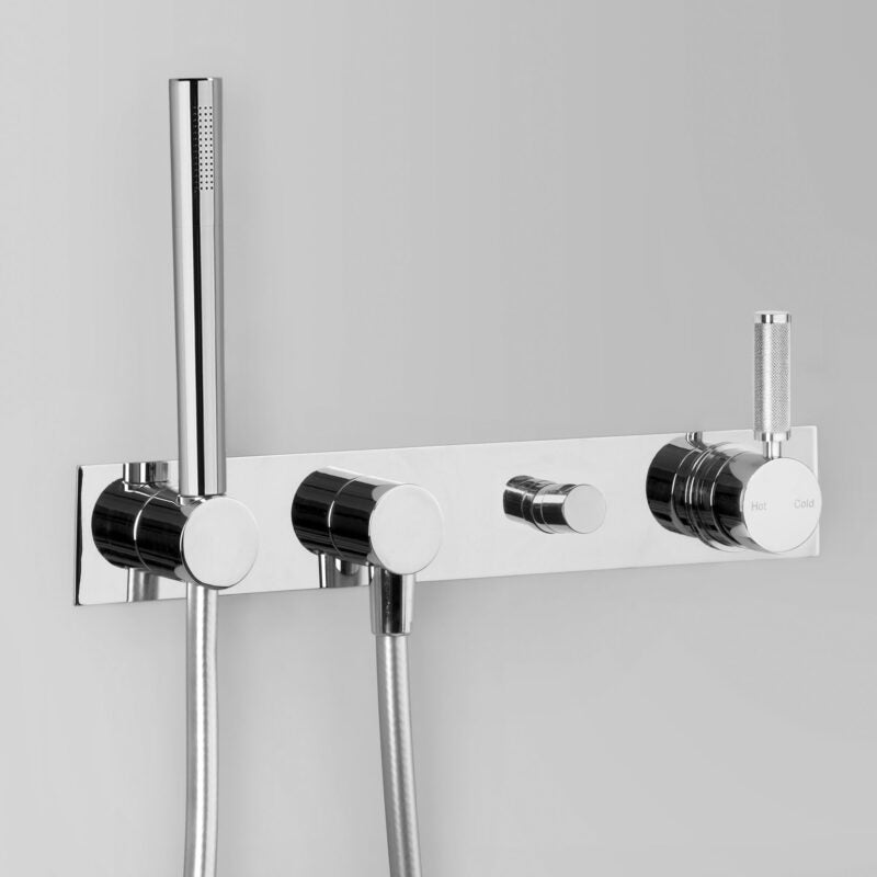 Icon + Lever Knurled Wall Set with Hand Shower & Mixer