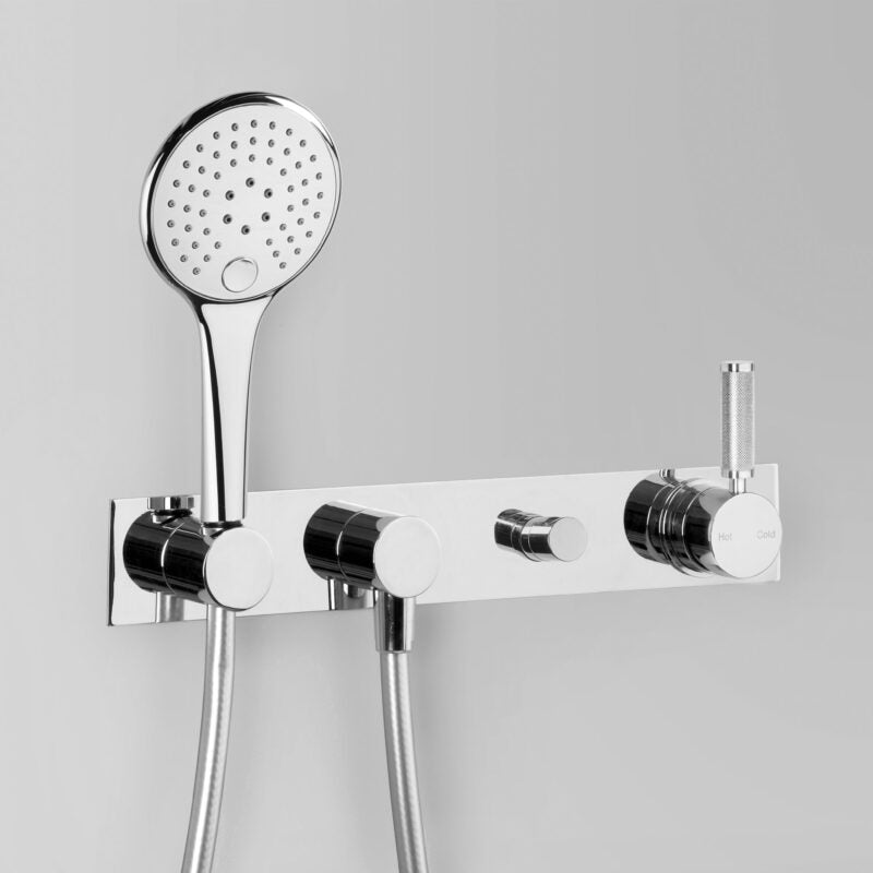 Icon + Lever Knurled Wall Set with Multi-Function Hand Shower & Mixer