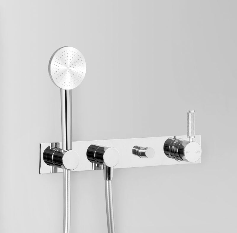 Icon + Lever Knurled Wall Set with Single-Function Hand Shower & Mixer