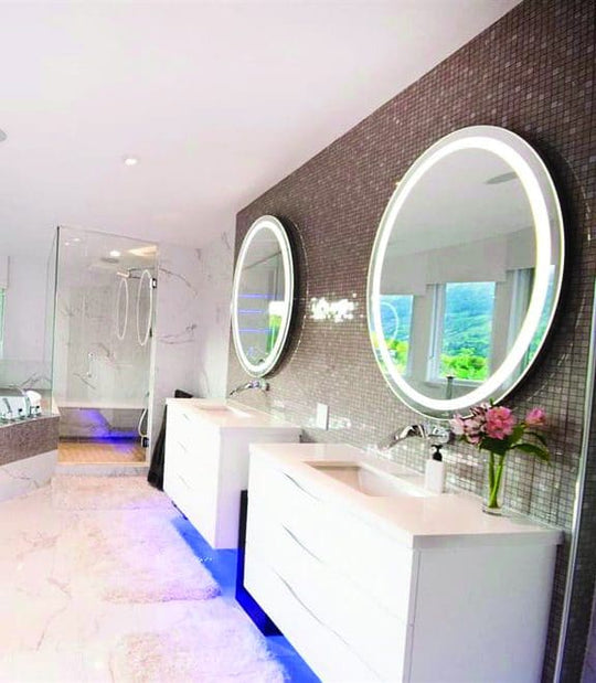 Backlit Round Mirror with Border and Demister