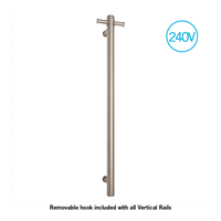 Straight/Round Heated Vertical Towel Bar with Optional Hook