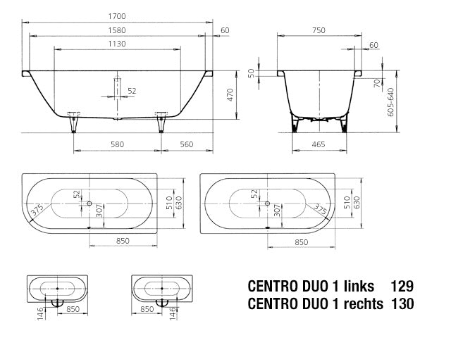 Centro Duo 1 Left Built in Bathtub