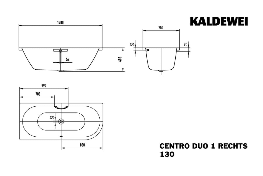 Centro Duo 1 Right Built in Bathtub