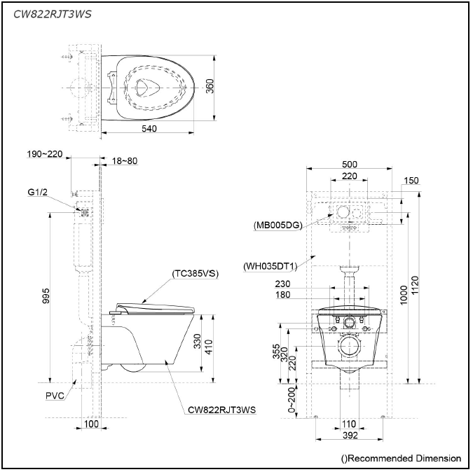 Le Muse Wall Hung Toilet with Invisible Fixing Kit