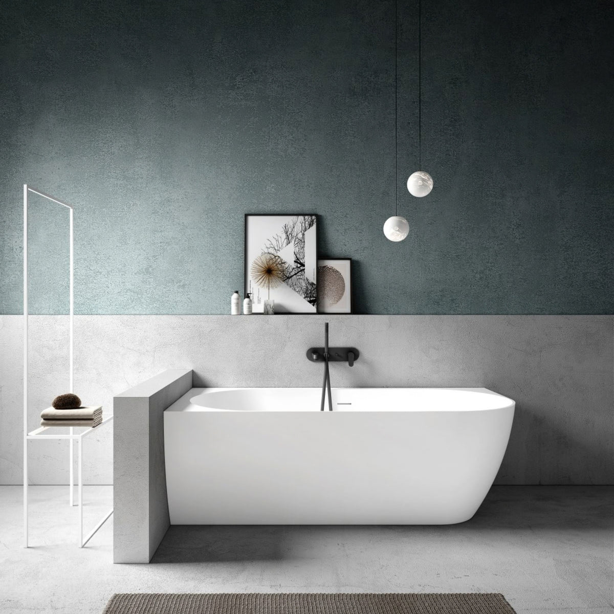 Eleni Back To Wall Stone Bath - Left