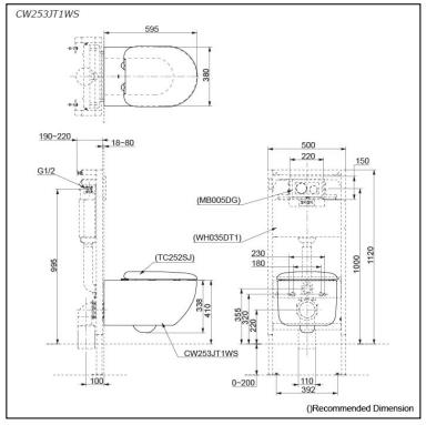 Hayon Wall Hung Toilet with S2 Washlet