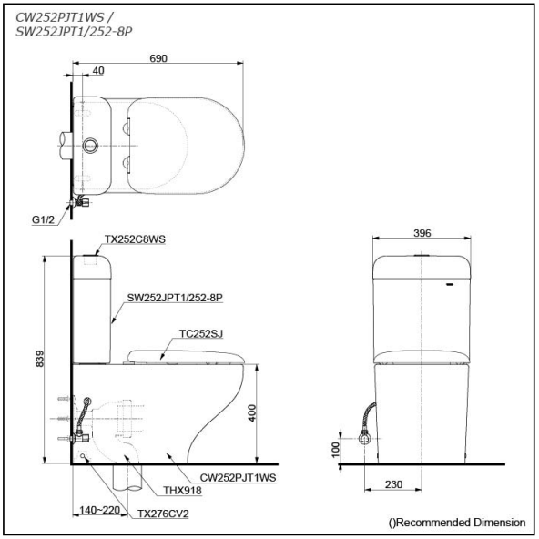Hayon Back to Wall Toilet with S7 washlet