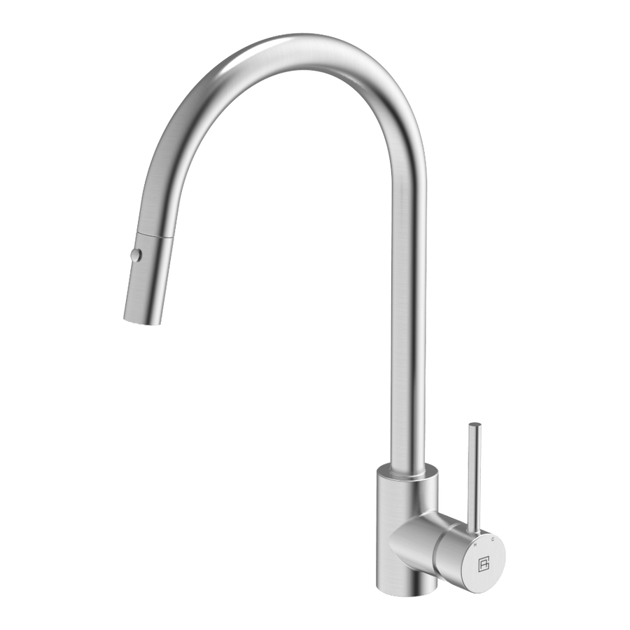 304 Gooseneck with Dual Spray Pull Out Function Brushed Steel Kitchen Mixer