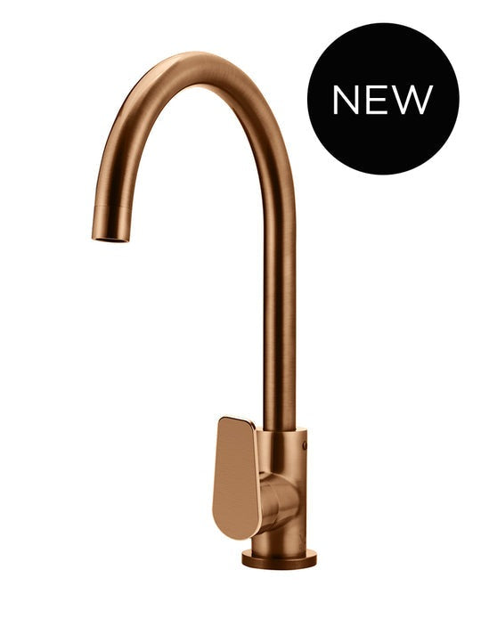 Round Gooseneck Kitchen Mixer Tap with Paddle Handle