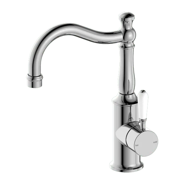 York Basin Mixer Hook Spout With White Porcelain Lever