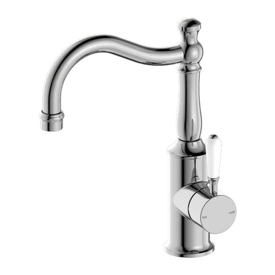 York Basin Mixer Hook Spout With White Porcelain Lever