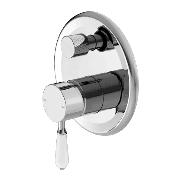 York Shower Mixer With Divertor With White Porcelain Lever