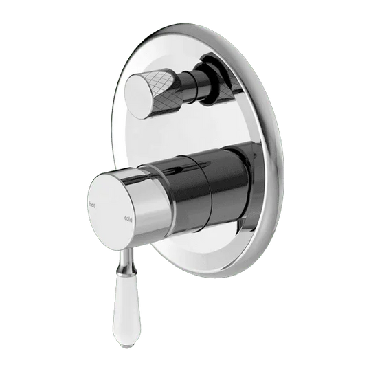 York Shower Mixer With Divertor With White Porcelain Lever