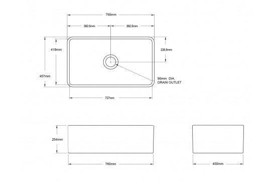 Novi 75 X 46 Fine Fireclay Gloss White Butler Sink