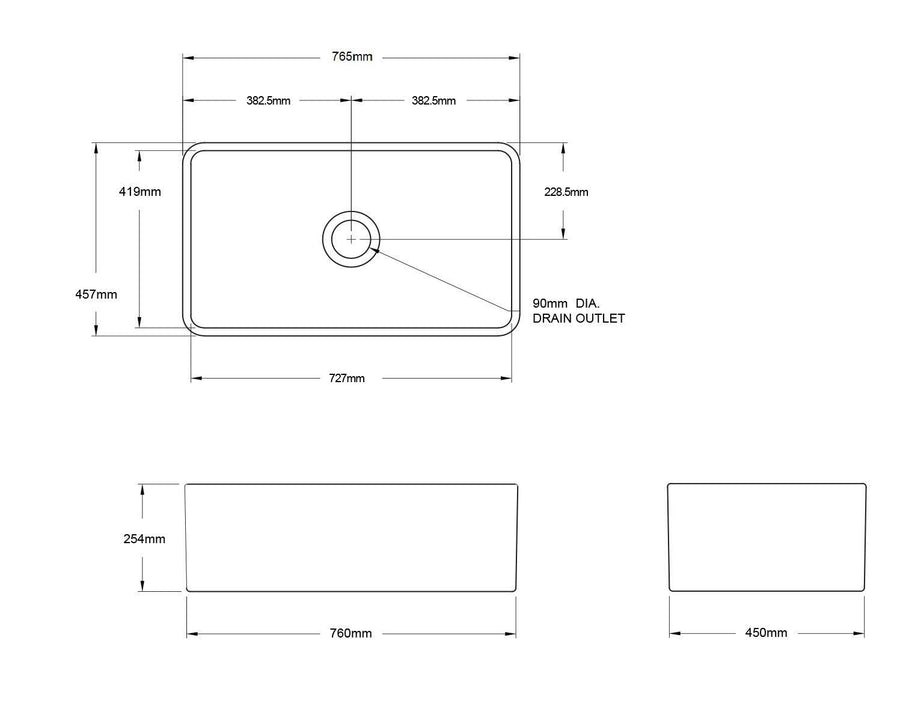 Novi 75 X 46 Fine Fireclay Gloss White Butler Sink