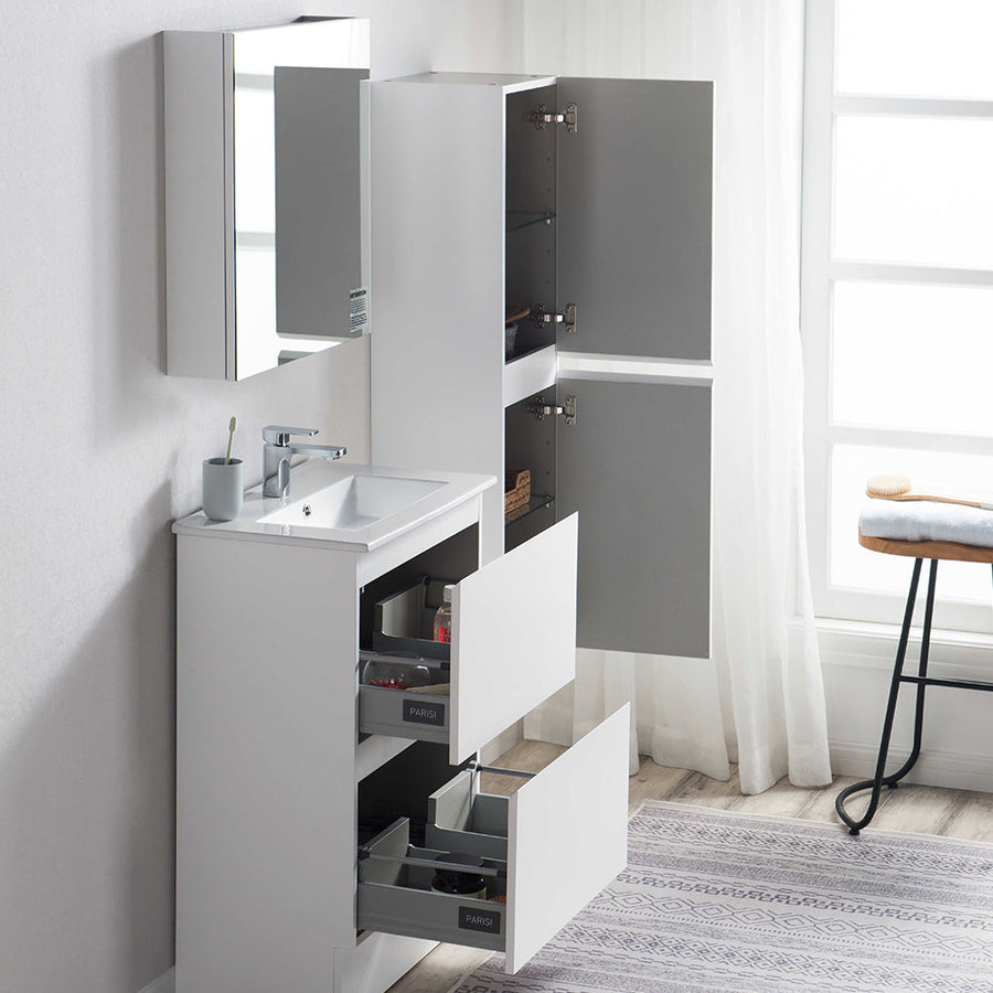Pure Bianco Slim 600 Floor Cabinet 2 Drawer with Ceramic Top