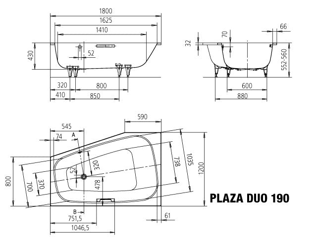 Plaza Duo Right Built in Bathtub