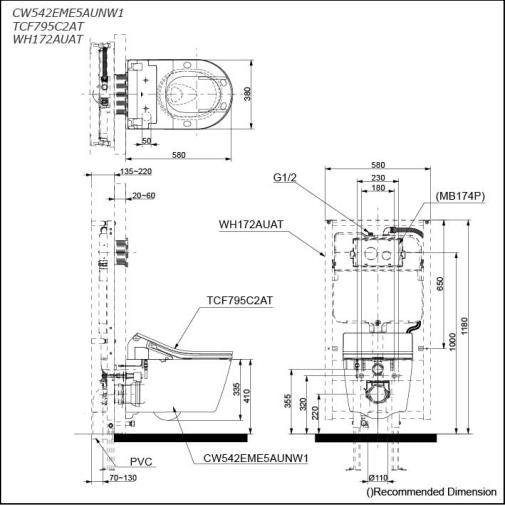 Wall Hung Toilet with Washlet RX (Manual Flush)