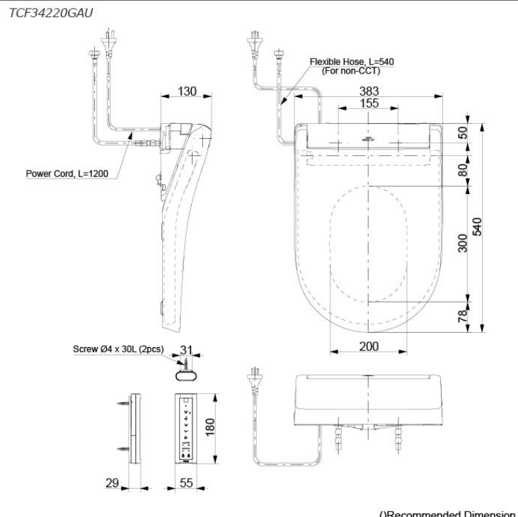TOTO S5 Washlet (D-shape) (Remote Control)