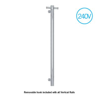 Straight/Round Heated Vertical Towel Bar with Optional Hook