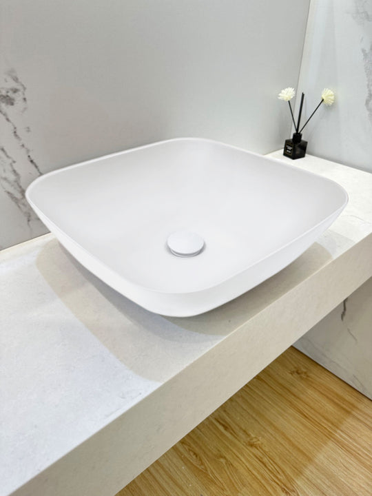 VXA23 Matte White Square Stone Above Counter Basin