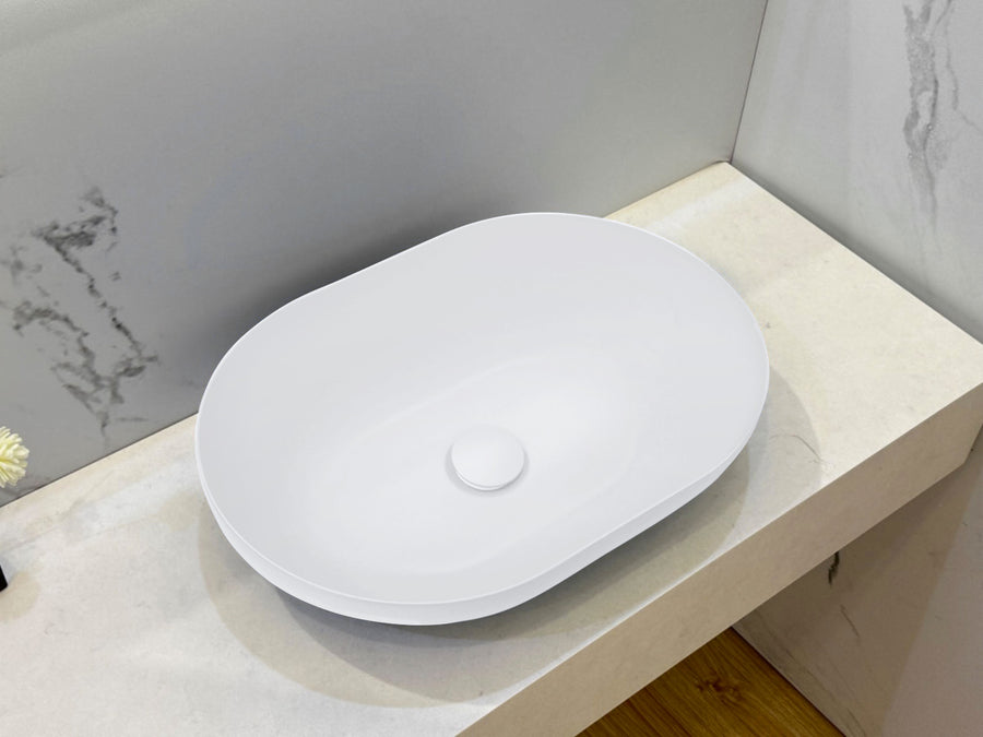 VXA24 Matte White Oval Stone Above Counter Basin