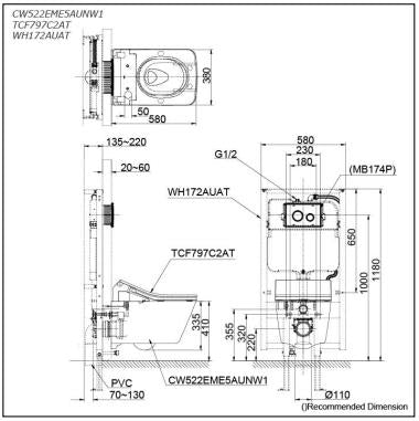 Wall Hung Toilet with WASHLET SX (Manual Flush)