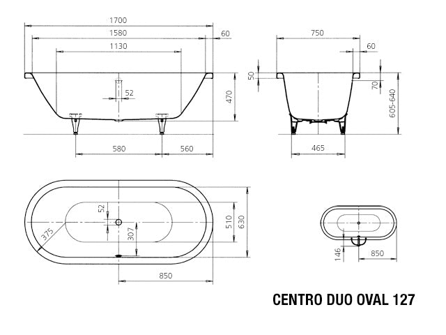 Centro Duo Oval Built in Bathtub