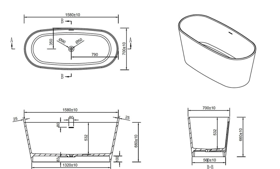 Soaker VX47-1580 Freestanding Stone Bath