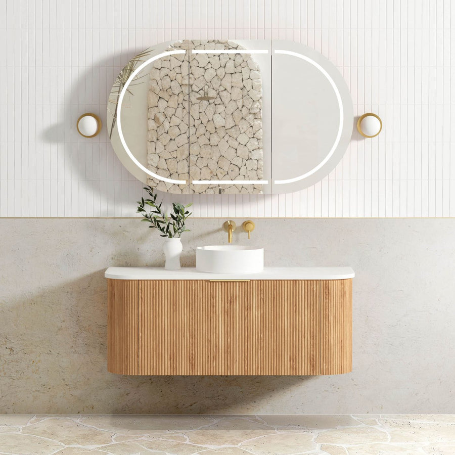 Bondi Fluted Woodland Oak Wall Hung Curve Vanity