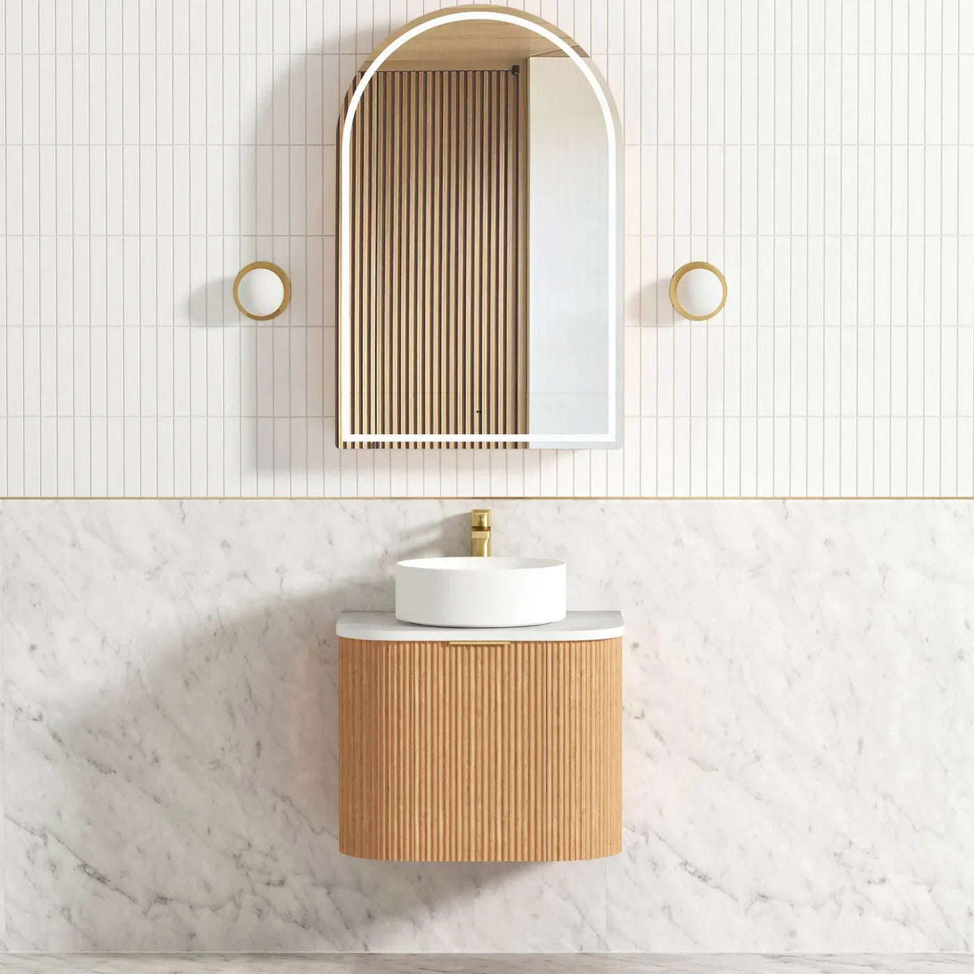 Bondi Fluted Woodland Oak Wall Hung Curve Vanity