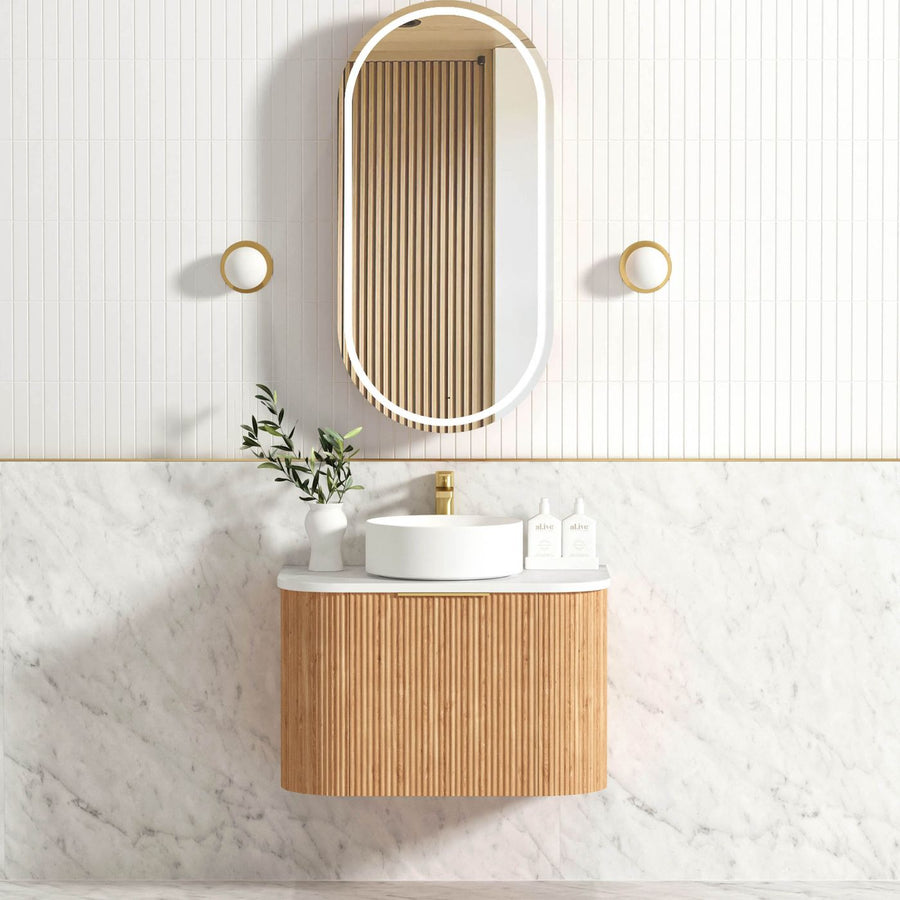 Bondi 750mm Wooland Oak Fluted Wall Hung Curve Vanity