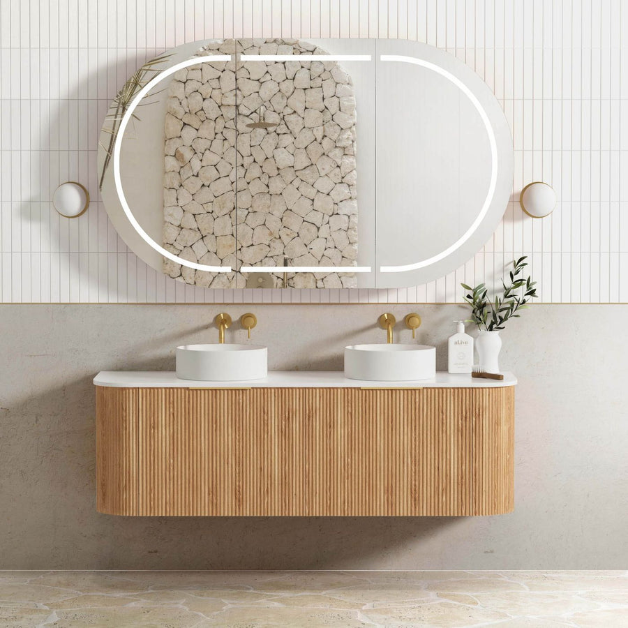 Bondi 1500mm Wooland Oak Fluted Wall Hung Curve Vanity