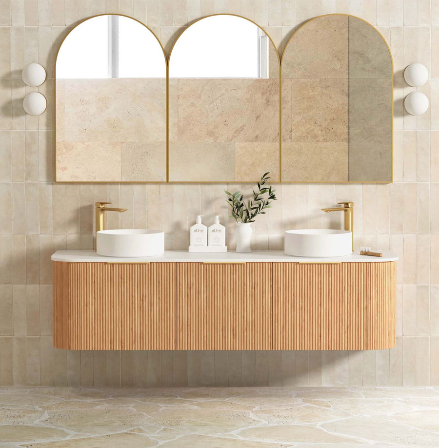 Bondi 1800mm Wooland Oak Fluted Wall Hung Curve Vanity