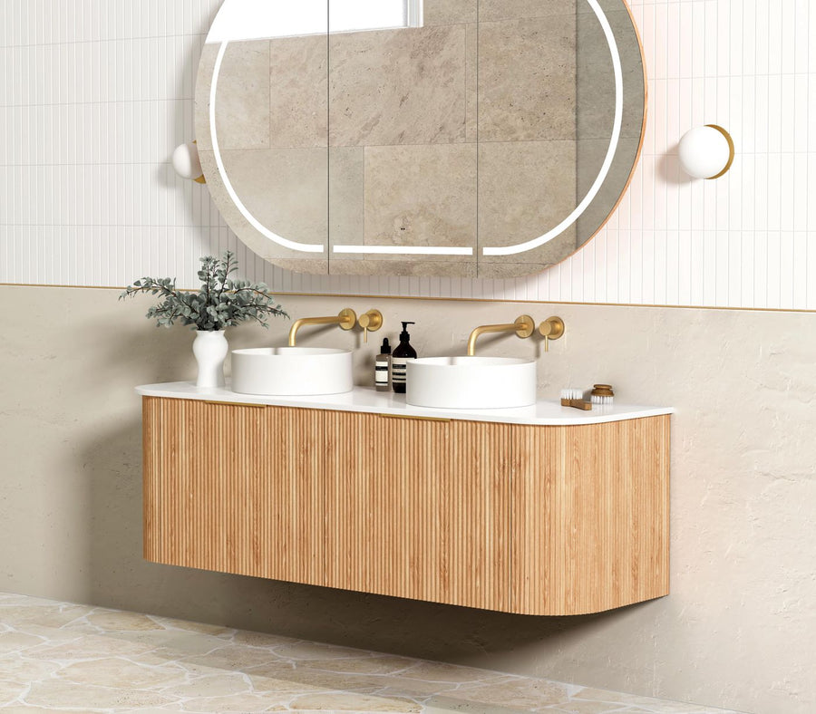 Bondi 1500mm Wooland Oak Fluted Wall Hung Curve Vanity